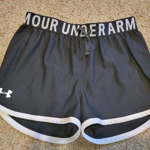 Under Armour Girls Athletic Shorts Size YLG, Black with White Trim